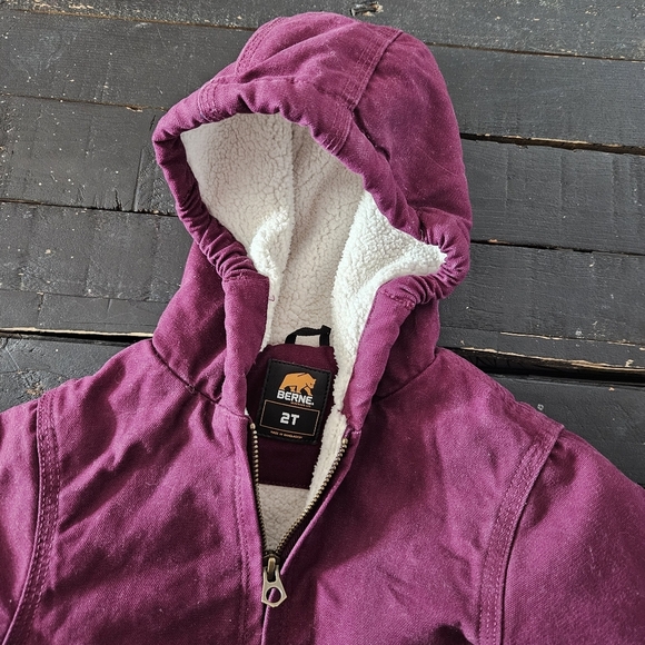 Berne Toddler Girl 2T Purple Denim Hooded Jacket Coat Sherpa Lining Workwear - Picture 3 of 5